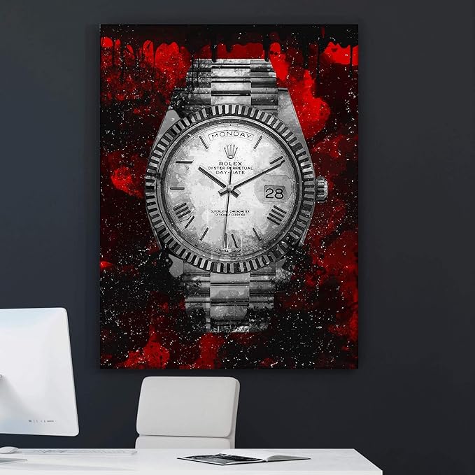 Luxury Watch Canvas Print Office Wall Decor Modern Art Pop Culture Decoration Inspiration Clock Timer Prints Framed Arts Walls Furniture (18" x 12")