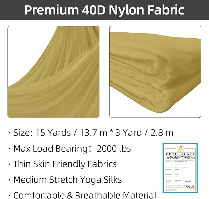 PRIOR FITNESS Aerial Silks Kit Colorful 9/15/20 Yards 40D Nylon Fabric Hammock Set With Hardware & Guide for All Levels Of Aerial Yoga Practice and Acrobatic Flying For Adults Aerial silk