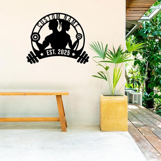 Personalized Metal Gym Sign, Custom Fitness Metal Wall Decor, Yoga Room Sign, fitness room decor, home gym decor, gifts for sports lovers, black metal