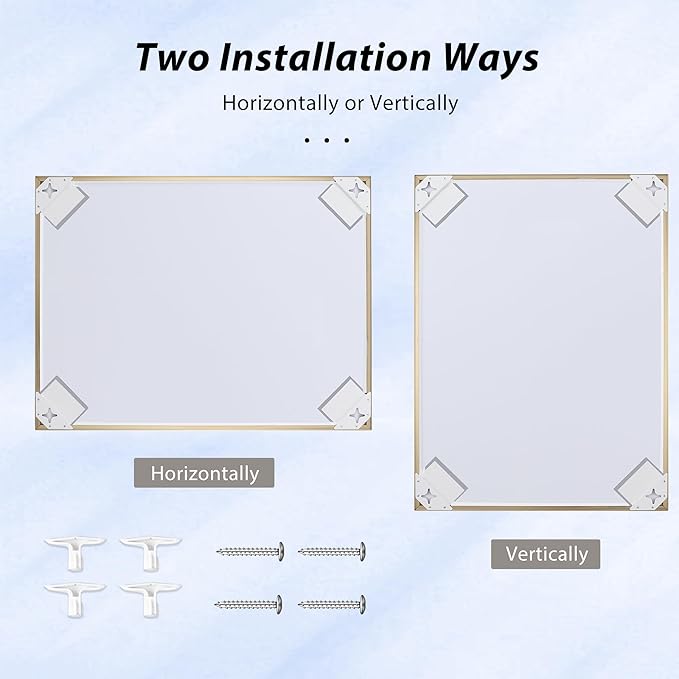 24x30 Inch Brass Bathroom Mirror for Wall, Aluminum Frame Rectangle Rectangular Vanity Mirror, Modern Large for Bedroom, Living Room, Horizontal or Vertical