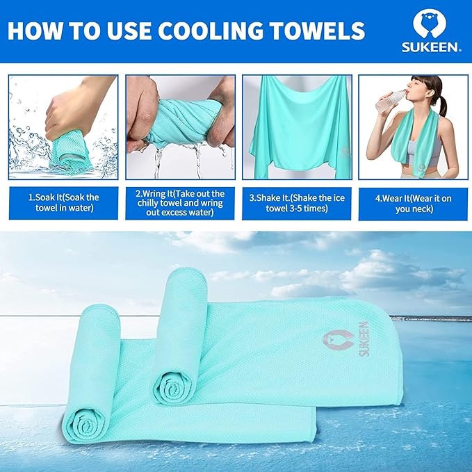 Sukeen Cooling Towel (40"x12"), Ice Towel Sets,Soft Breathable Chilly Towel,Microfiber Towel for Yoga,Sport,Running,Gym,Workout,Camping,Fitness,Workout & More Activities, 8 Pack