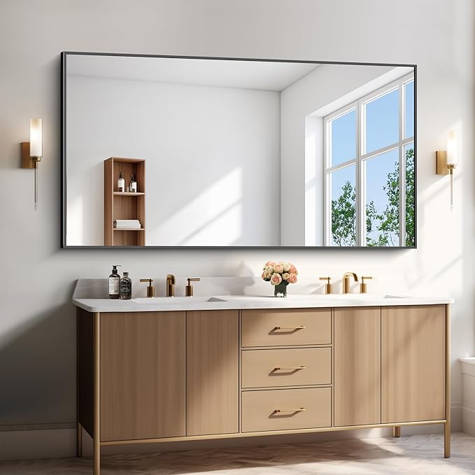 Bathroom Mirror,72x36 inch Bathroom Mirrors for Over Sink,Large Wall Mirror for Bathroom Wall Mounted Rectangle Mirrors,Black Vanity Mirror for Living Room,Bedroom Entryway,Horizontal/Vertical