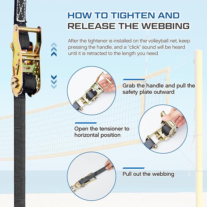 2 Pcs Volleyball Net Ratchet Strap Heavy Duty Net Tensioning Lever Ratchet Volleyball Poles Rope Tightener