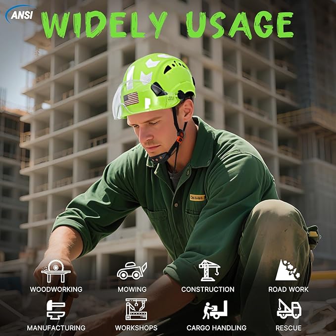 AOLAMEGS Construction Safety Hard Hat - ANSI Z89.1 Type Ι OSHA Approved Safety Helmets with Chin Straps Lightweight Reflective Vented ABS Hard Hats For Men Women Industrial Workwear 6-point Suspension