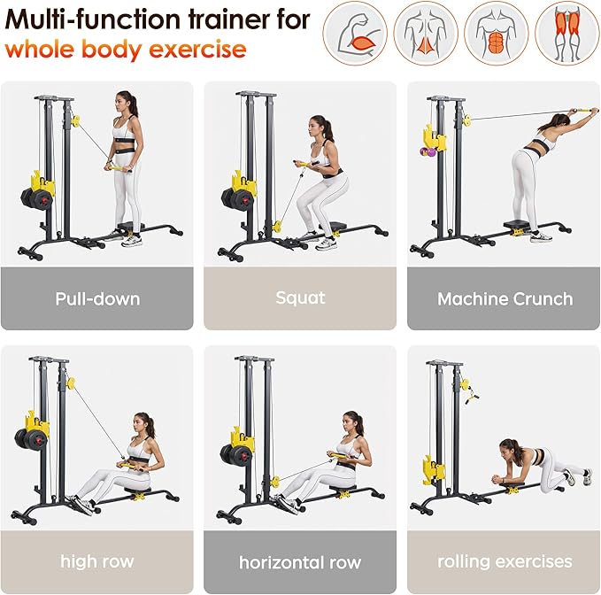SogesHome LAT Pull Down Machine Low Row Cable Multifunctional Foldable Fitness Exercise Machine Full-Body Workout Strength Training Bar Machine
