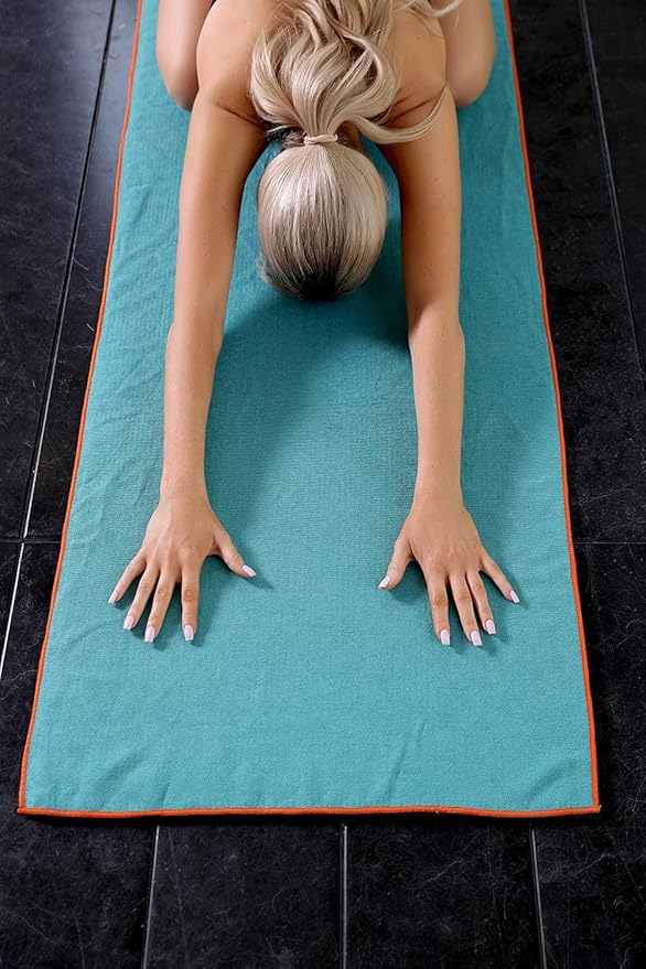 Eunzel 2 Pack Hot Yoga Towel with Grip Dot, Non Slip Yoga Mat Towe Sweat Absorbent Towel for Hot Yoga,Bikram, Pilates and Fitness 72" x 24", Dark Cyan/Steel Blue