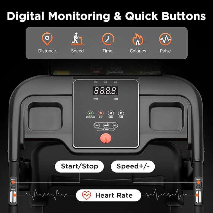 Treadmills for Home, 3.0HP Quiet Brushless Foldable Treadmill with Incline, Small Space Portable Running Walking Machine, 300/240 Lbs Capacity with 12 Preset PROG, LED Display and Phone Holder