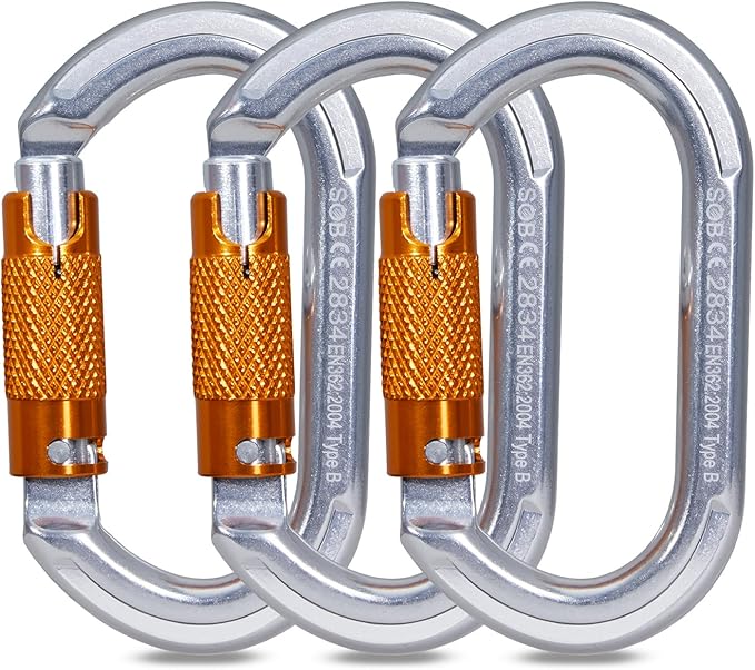 Auto Locking Rock Climbing Carabiner Clips, Heavy Duty Asymmetrical Carabiner Connector Used for Rappelling Rescue Outdoor Climbing, Mountaineer, Hammock, Camping