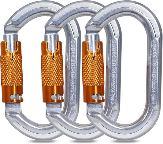 Auto Locking Rock Climbing Carabiner Clips, Heavy Duty Asymmetrical Carabiner Connector Used for Rappelling Rescue Outdoor Climbing, Mountaineer, Hammock, Camping