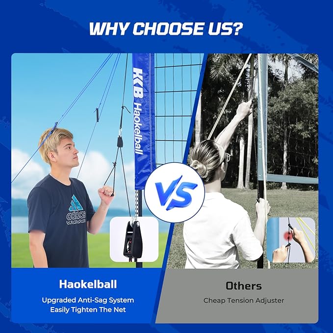 Haokelball Volleyball Net for Backyard Outdoor Portable Volleyball Net Set with Volleyball Antennas, Aluminum Poles, Tension Adjuster and Volleyball