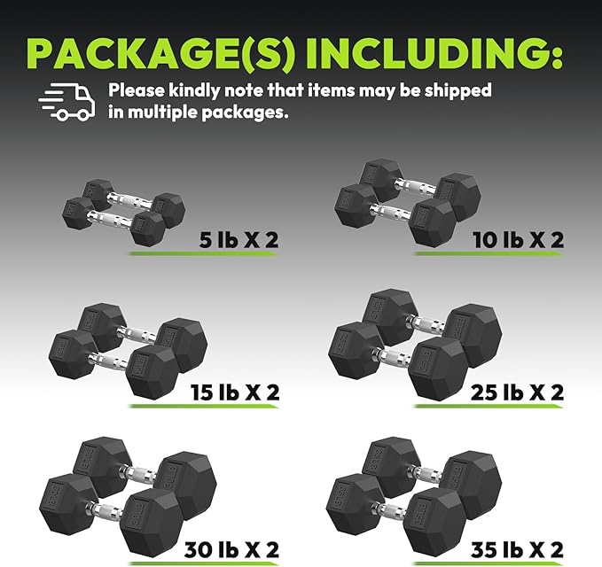Hex Dumbbell Set, 30-480 lb Set Rubber Encased Exercise & Fitness Dumbbells, Weights Dumbbells Set, Hand Weight for Strength Training