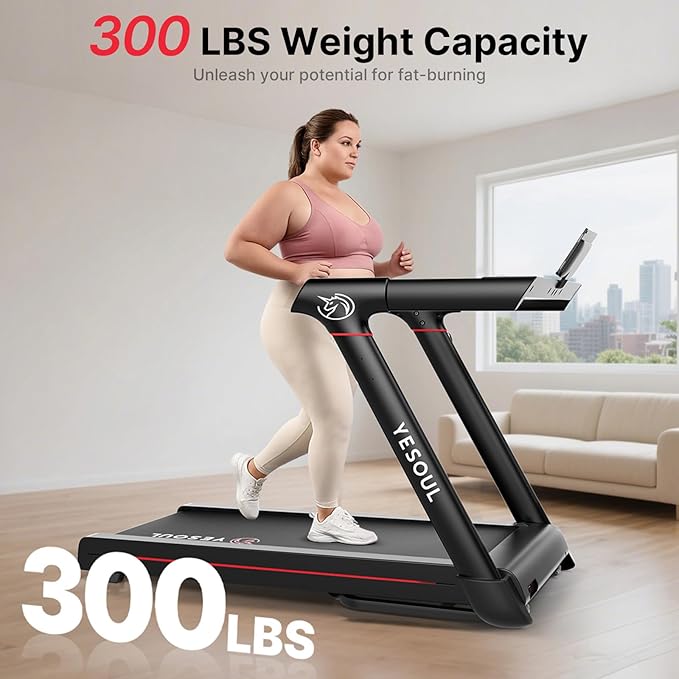 Yesoul Walking Treadmill for Seniors with Long Handrails – 4 Major Safety Protections, Emergency Stop Button, Treadmill for Home 300 lbs Capacity, Recovery Walking Machine with LED Display