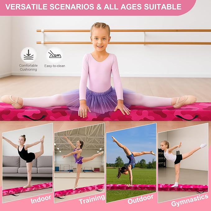 AWSUM Foldable Balance Beam for Kids, 6ft/8ft/9ft/10ft Anti-Slip Gymnastics Equipment, Suede Cover, Toddler to Teen, for Home Training School