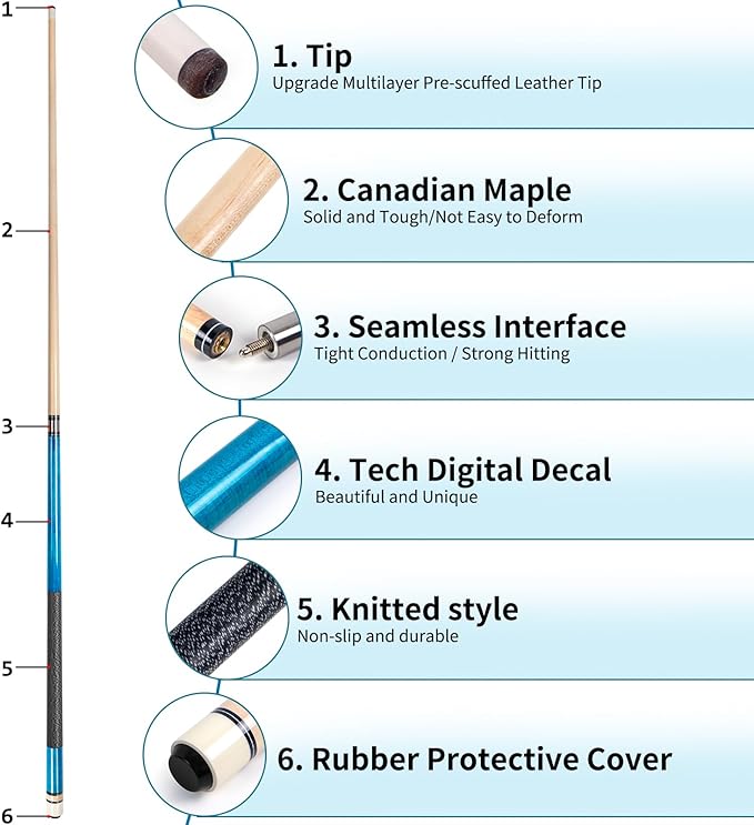 AKLOT Pool Cues,Set of 4 Pool 58" Cue Sticks Canadian Maple Wood Cue Stick for Professional Billiard Players 18 19 20 21 oz