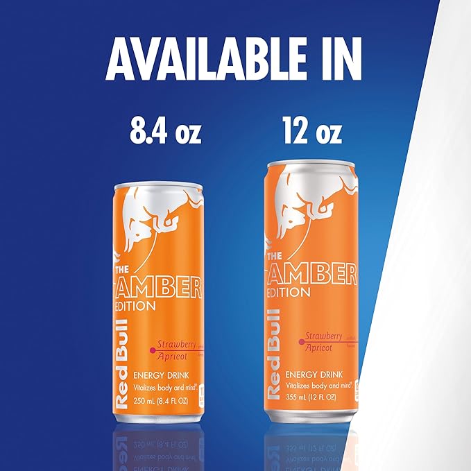 Red Bull Amber Edition Energy Drink, Strawberry Apricot, with 114mg Caffeine plus Taurine & B Vitamins, 12 Fl Oz, 6 Packs of 4 Cans (Pack of 24)