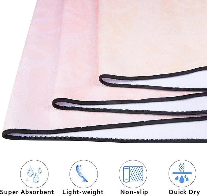 QiyI Yoga Mat Towel with Corner Pockets, Non Slip Sweat Absorbent Hot Yoga Towels, Soft Yoga Blankets with Travel Bag, Skidless Mat Cover for Workout, Gym, Fitness - 70"x26", Gradient Mandala