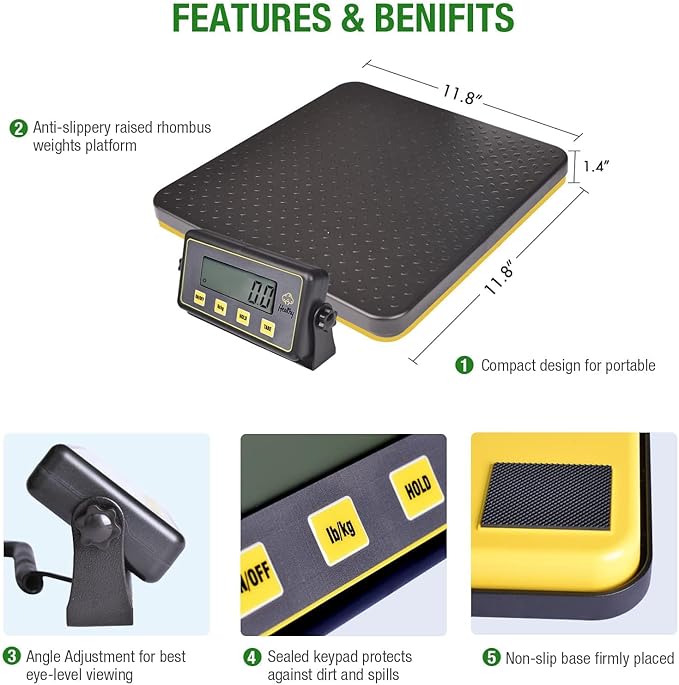 150lbs Commercial Scale Digital Receiving Scale with Anti-Slip Aluminum Platform, High Accuracy Food Scale with Hold/Tare/Auto-Off, Kitchen Scale with LCD Display for Restaurant/Cater