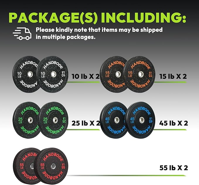 2-Inch Bumper Plates High Bounce, Olympic Weight Plate Set 45/100/160/190/260/300lb, Barbell Weight Plates Set for Home Gym, Colored Weights Rubber Strength Training Plate for Weight Lifting