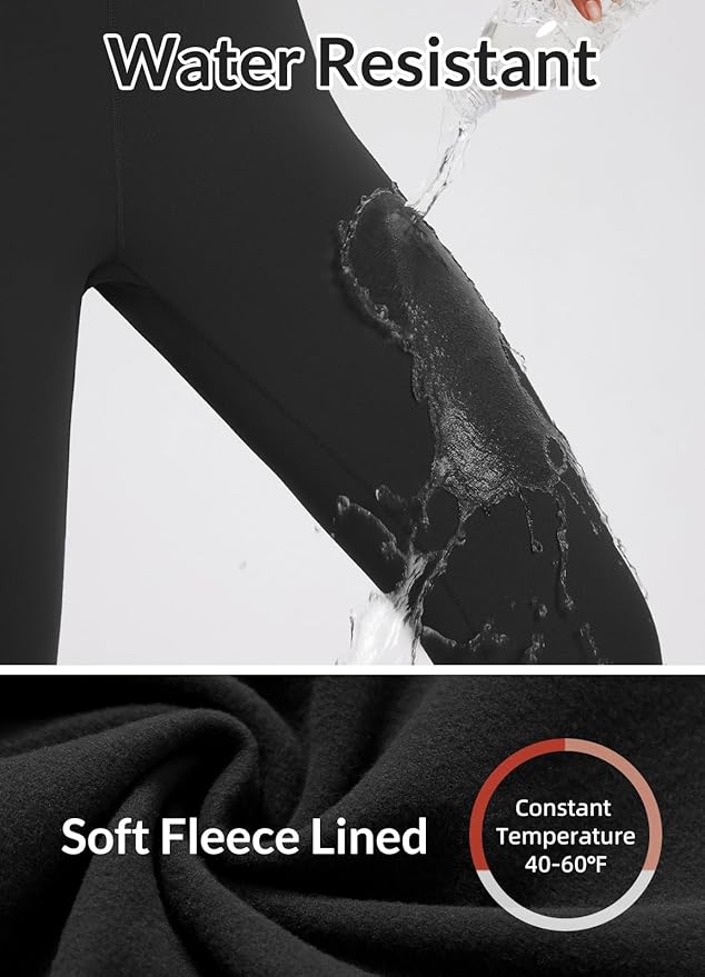 baleaf Women's Fleece Lined Leggings Waterproof Winter Hiking Pants Thermal Running Tights Zipper Pockets High Waisted