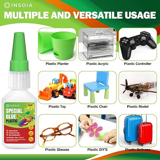 Plastic Glue, 30g Clear Super Glue for Plastic Repair Quick Fix Plastic Adhesive Heavy Duty Strong Crazy Instant Glue for Bonding Plastic, Legos, Model, Toys, PLA, 3D Printing, DIY Crafts
