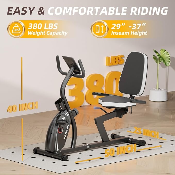 VANSWE Recumbent Exercise Bike for Adults Seniors - Recumbent Bikes for Home with Magnetic Resistance, Bluetooth and App Connectivity, Pulse Sensor
