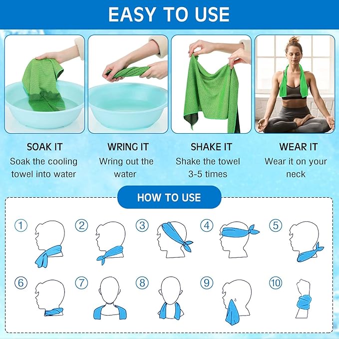 Shellwei 80 Pcs Cooling Towel Bulk 40 x 12 Inch Double Layer Microfiber Chilly Cold Towel for Neck Gym Yoga Running Workout Sports(Rose Red, Light Blue, Green, White)