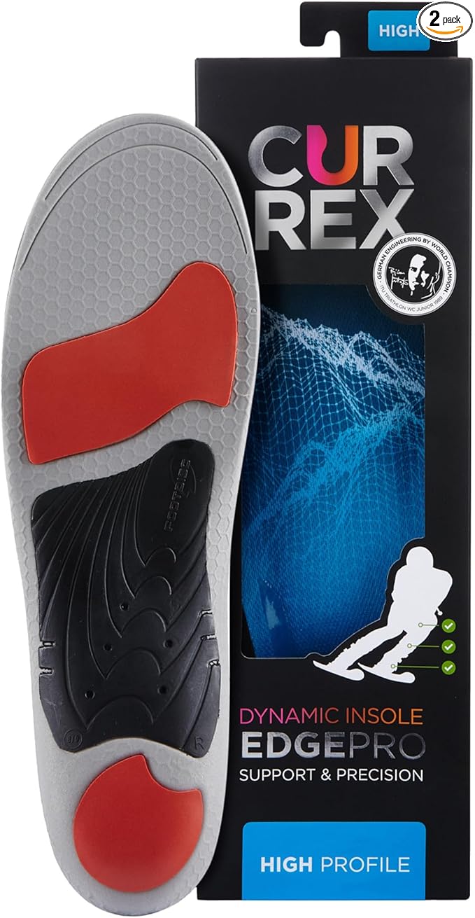 CURREX EdgePro Thermo Regulating Ski Boot Insoles for Snowboarding, Skiing, & Winter Sports ??Ski Boot Inserts with Shock Absorbing Cushioning ??for Men & Women ??High Arch, 2X