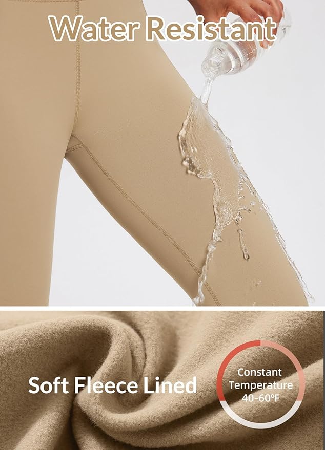 baleaf Women's Fleece Lined Leggings Waterproof Winter Hiking Pants Thermal Running Tights Zipper Pockets High Waisted
