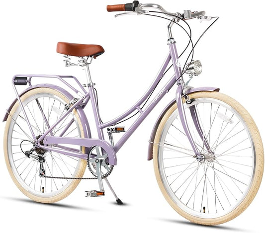 AVASTA Astrid Vela Hybrid Bike for Adult Women Female Lightweight Step Through 26 Inch High Tensile Steel Frame City Commuter Comfort Lady Bicycle, 6-Speed, Multiple Colors
