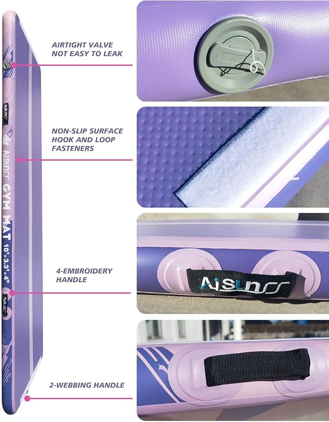 Inflatable Air Gymnastics Mat Training Mats with Air Pump 4/8 inches Thickness Gymnastics Tracks for Home Use/Tumble/Gym/Training/Cheerleading/Yoga/Beach/Park/Water