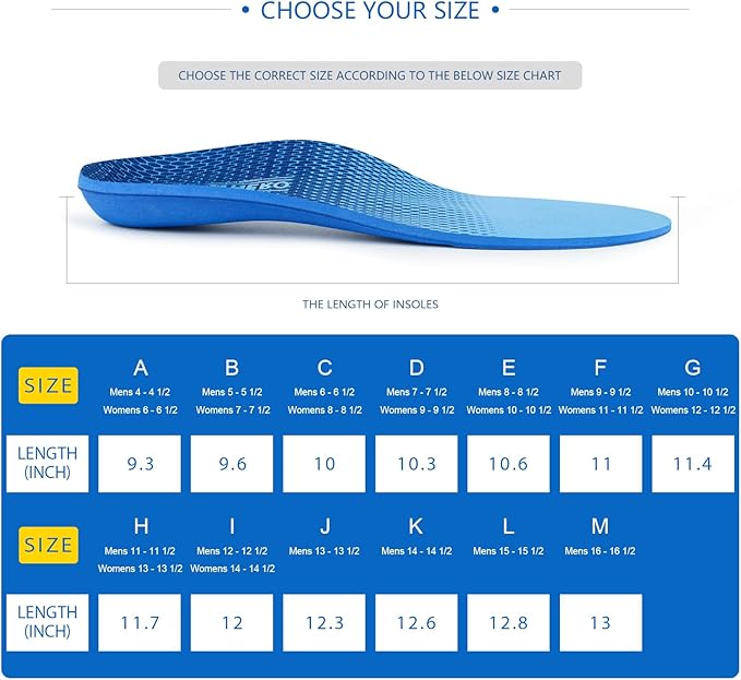 Plantar Fasciitis Feet Insoles Arch Supports Orthotics Inserts Relieve Flat Feet, High Arch (Mens 13-13 1/2)