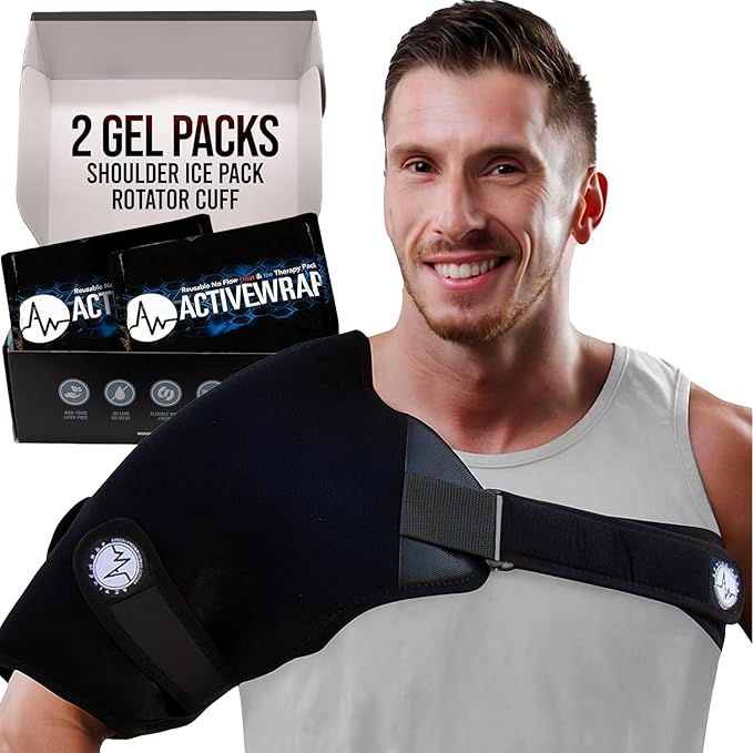 ActiveWrap Shoulder Ice Pack Wrap, with 2 Reusable Gel Packs for Shoulder Pain Relief, Rotator Cuff Cold Therapy, Adjustable Compression Straps, Post-Surgery Must-Have, Large/X-Large