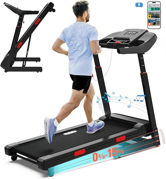 CIIHI Treadmill with Auto Incline - Adjustable Height Handrail 15% Auto Incline Treadmill with 400 lbs Capacity - Foldable Running Machine for Home with APP, Voice Control and Speaker - 8.7 MPH