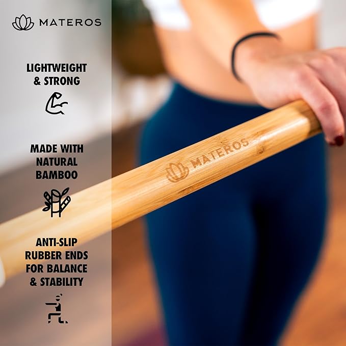 5ft Yoga Stick Made from Natural Bamboo - Yoga Dowel, Mobility and Exercise Stick for Workout, Stretching, Flexibility, Balance, Physical Therapy | Posture Correction | Lightweight & Sturdy