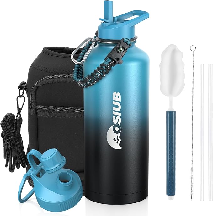Insulated Water Bottle 87 oz, Triple Wall Vacuum Stainless Steel(Cold for 48 Hrs),Leak Proof & BPA-Free,Half Gallon Water Bottle with Reflective Paracord & Flip Straw for Sports & Travel, Indigolack