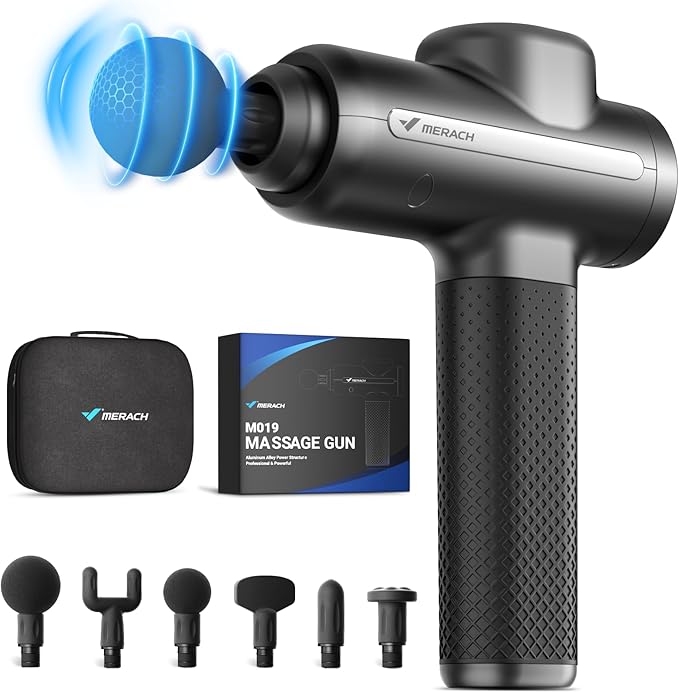MERACH Massage Gun Deep Tissues, Percussion Massager Tools with 6 Massage Heads, Portable Hand Held Muscle Massagers for Pain Relief Deep Tissue, Cool Gifts for Men and Women
