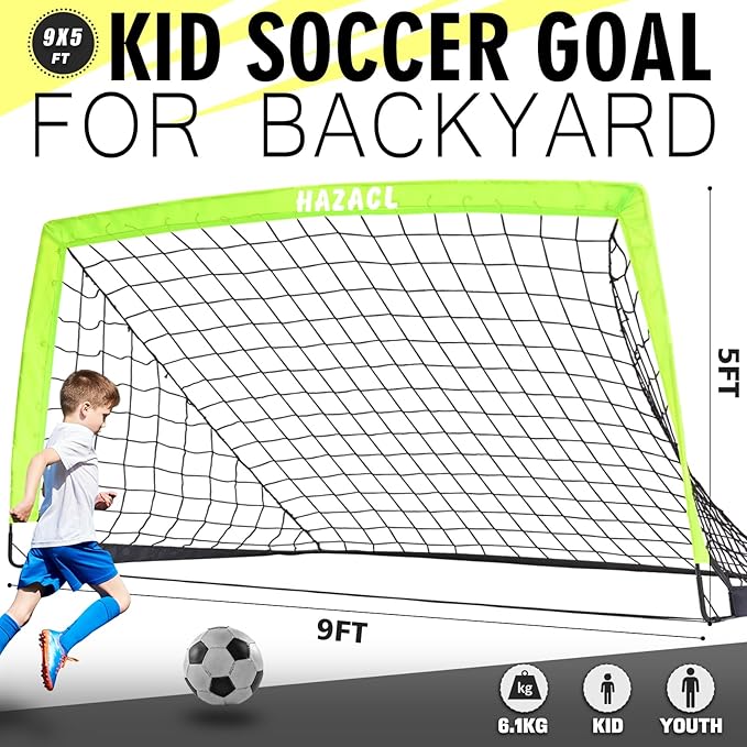 Kids Soccer Goal for Backyard, 6x4 9x5 FT Portable Soccer Nets Pop Up with Ball, Agility Ladder, Cones, Target & Carry Bag for Toddler Youth Outdoor Indoor Training Practice Sports Games Play