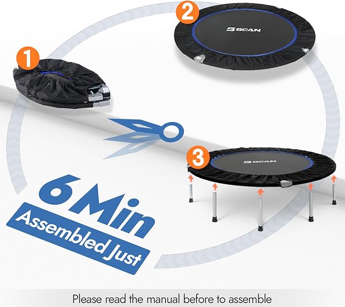 BCAN 38"/40''/48'' Foldable Mini Trampoline Fitness Trampoline with Safety Pad,Rebounder Exercise Trampoline for Adults Indoor/Garden Workout,Max Load 300lbs/440lbs