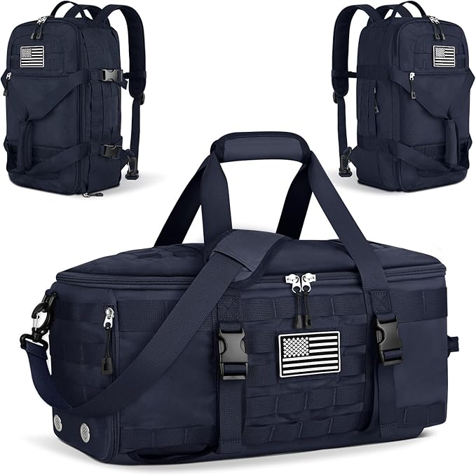 ETRONIK Gym Bags for Men Women, Military Travel Duffle Bag Backpack with Shoe Compartment, 3 in 1 Carry on with Wet Pocket, Weekender Overnight Range Backpack for Workout Football Gym, Blue