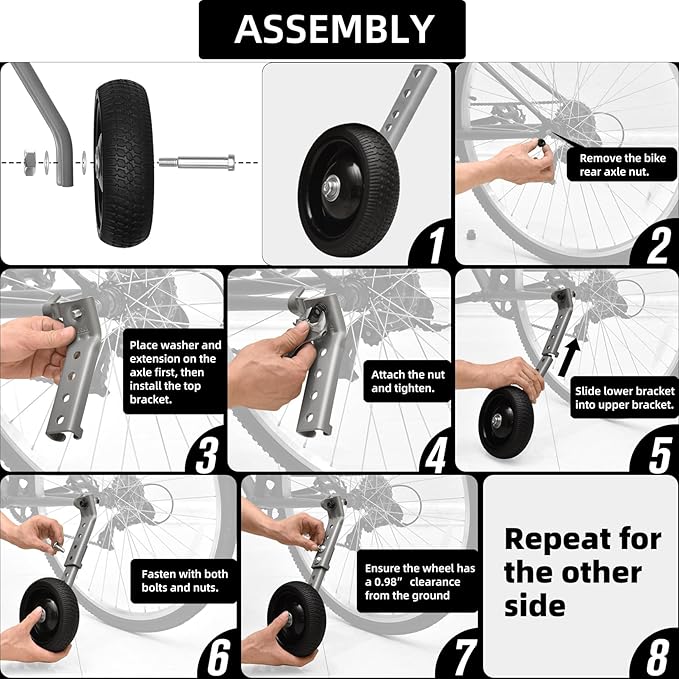 Adjustable Bicycle Training Wheels for Adults, Fit 24" to 28" Bikes, Steel Construction, Black, 1 Pair - Safe and Stable Learning Training Wheels