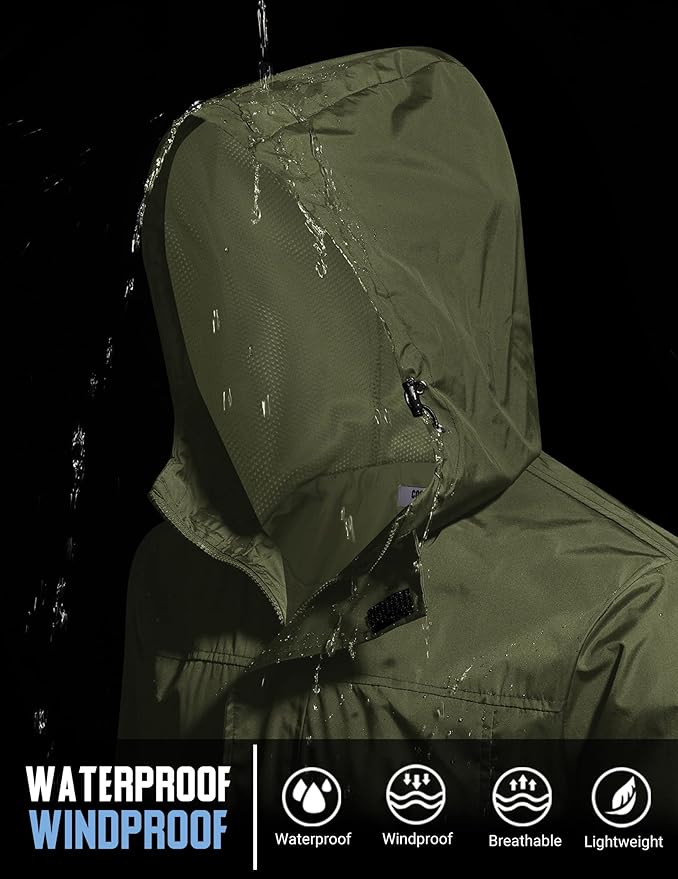 COOFANDY Men's Rain Jacket Waterproof With Hood Lightweight Packable Shell Raincoat Windbreaker For Cycling Golf Travel