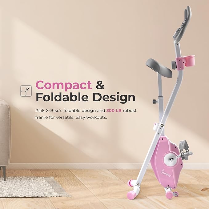 Sunny Health & Fitness Smart Folding X-Bike, Portable Compact Exercise Bike for Indoor Cycling Workout, Home Cardio Training Machine, Free SunnyFit App Bluetooth Connect, Optional Foldable Recumbent