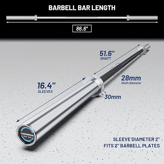 7ft Olympic Barbell Bar 45LB Load 1500lbs Capacity Available, for Gym Home Exercises, Weightlifting, Powerlifting for 2" Olympic Plates