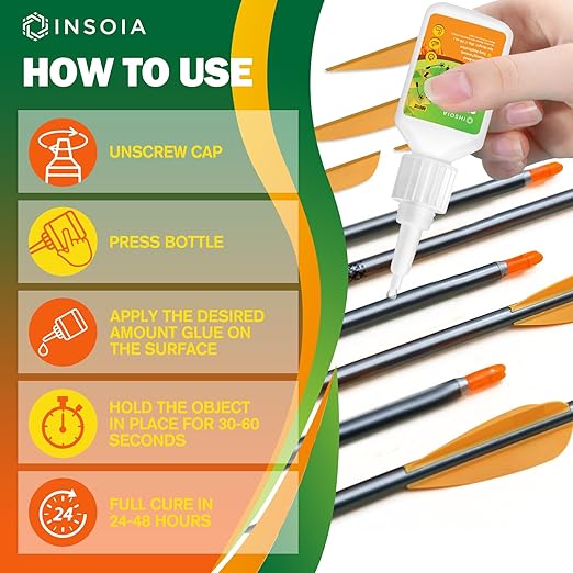 Arrow Fletching Glue, 30g Clear Fast-Dry Insert Adhesive for Arrow Vanes, Feathers & Fletching ??Super Bond Arrow Glue for Carbon, Aluminum & Wood Shafts, Waterproof & Precision Tip