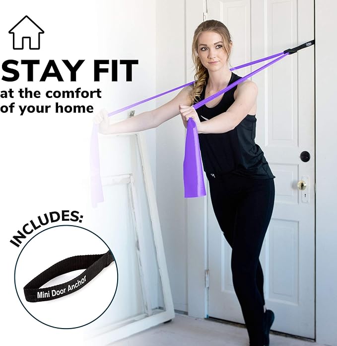 7Ft Long Resistance Bands for Stretching - Resistance Bands Set with Door Anchor - Exercise Bands Including Carry Pouch, E-Book & App - Latex-Free Workout Bands