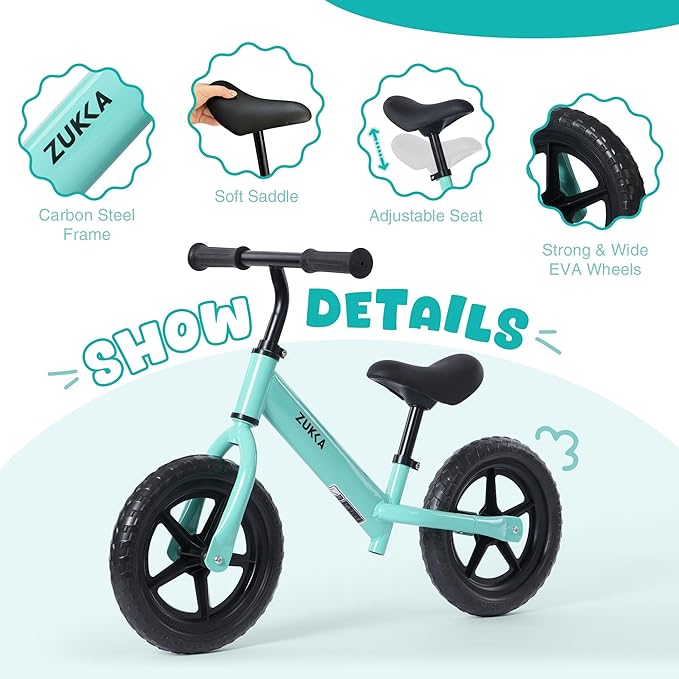 12 inch Toddler Balance Bike Adjustable Handlebar & Seat Anti-Slip Grip Suitable for 2-5 Years Old with Footrest Lightweight for Tolddlers Boys Girls Multiple Colors to Choose
