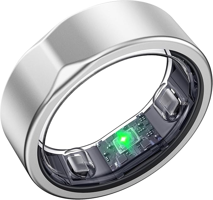 Smart Ring for Women Men - Titanium Health Fitness Tracker Ring with Heart Rate, Step Counting, Calories, Sleep & Stress Monitor for iPhone and Android, No Subscription Fee (Sliver, 7)