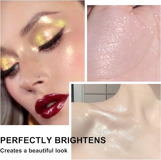 Hair and Body Glitter Spray, Holographic Glitter Highlighter Powder, Face Body Clothes Shiny Glitter, Loose Shimmer Hairspray Festival Rave Prom Accessories (Gold)