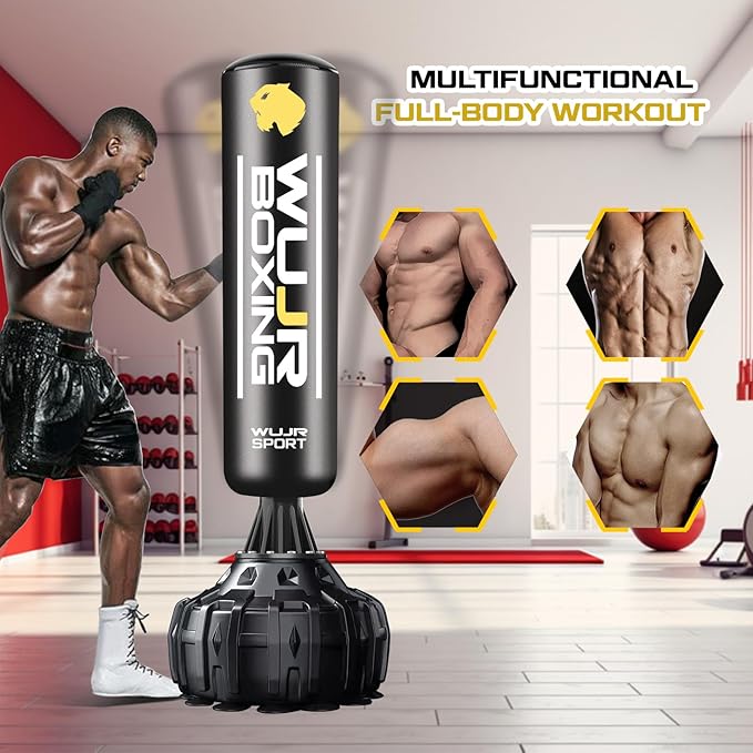 70'' Freestanding Punching Bag with Boxing Gloves Heavy Boxing Bag with Suction Cup Base - Men Stand Kickboxing Bag