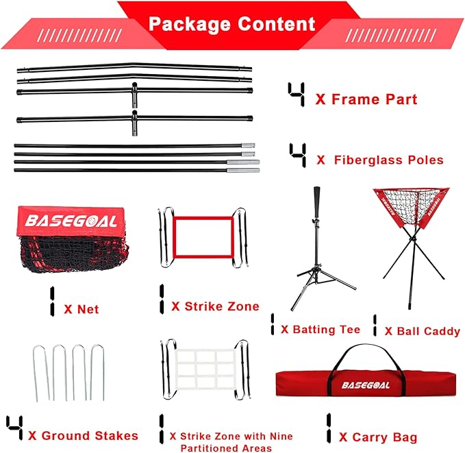 7'×7' Baseball Softball Practice Net,Baseball Backstop,with Batting Tee,Ball Caddy,for Hitting Pitching Batting Catching with Bow Frame,Bonus Strike Zone,Portable and Foldable
